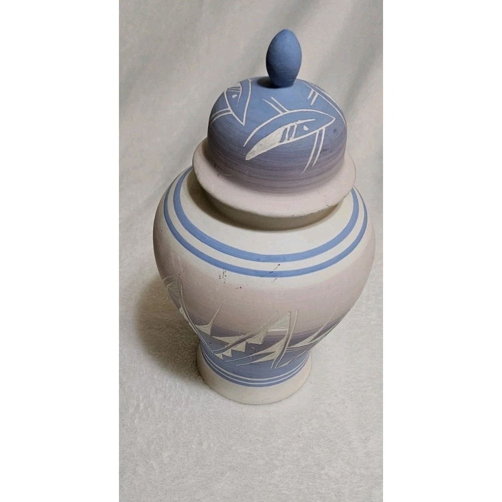 Sally Dineh Hand Painted Navajo Lidded Dine Vase Terracotta Pottery Indigenous